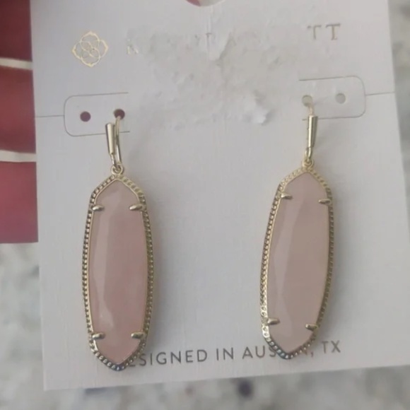 Kendra Scott Elisa Pendant Necklace, Eleanor Earring Set Rose Quartz NWT - Picture 3 of 11